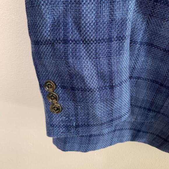 Tasso Elba Size M (39-41) Men's Linen Sport Coat Blazer Jacket Blue Plaid Career - Picture 4 of 9
